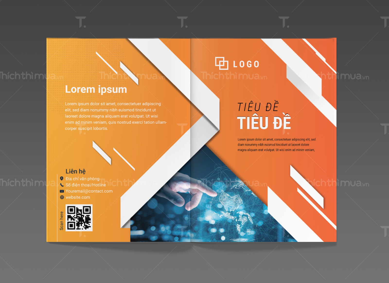 Tờ gấp đôi giới thiệu dịch vụ công ty màu cam