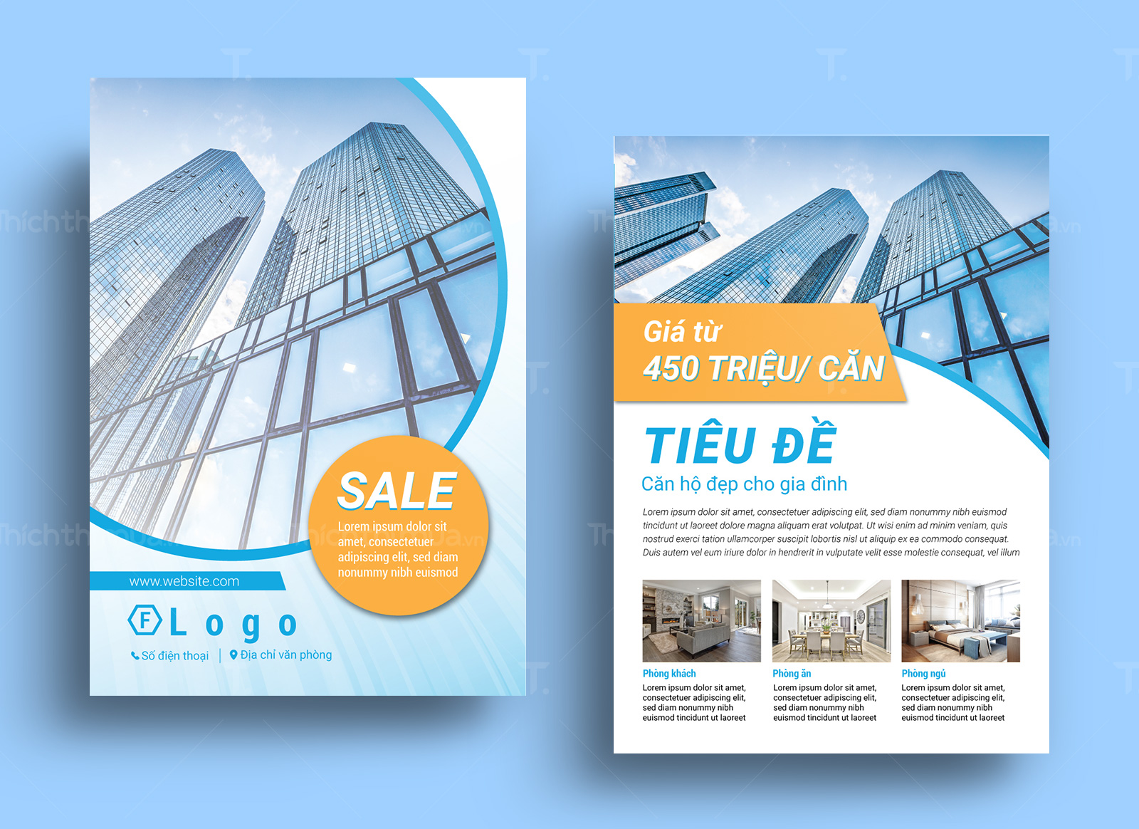 Tờ rơi giới thiệu dịch vụ bất động sản đơn giản tông xanh vàng